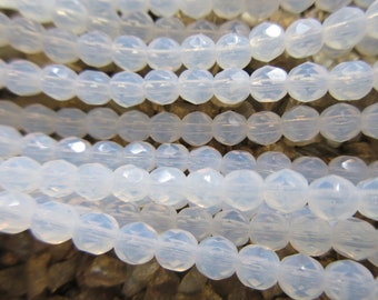 Czech Fire Polished Beads - 4mm - Milky White - Select 50 or 100 pcs
