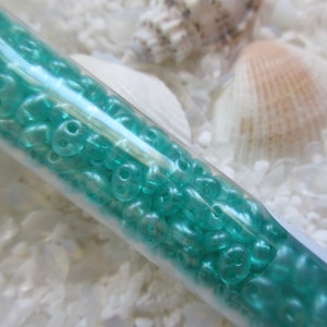 Preciosa/Czech Twin Beads - Crystal Green Aqua Pearl- 2.5mm x 5mm - 24 Gram Tube