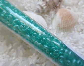 Preciosa/Czech Twin Beads - Crystal Green Aqua Pearl- 2.5mm x 5mm - 24 Gram Tube