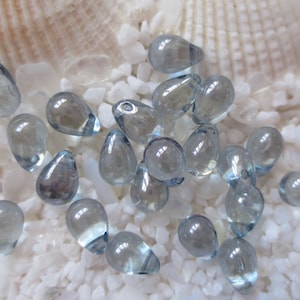 Czech Glass Tear Drop Beads - Lumi Blue - 5x7 mm - Select 50 or 100 pcs