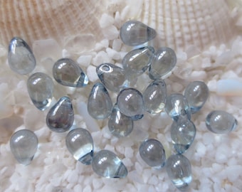 Czech Glass Tear Drop Beads - Lumi Blue - 5x7 mm - Select 50 or 100 pcs