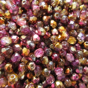 Czech Fire Polished Beads - 4mm - Crystal Rainbow Embers - Select 50 or 100pcs