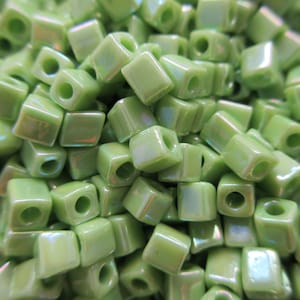 Miyuki Cube Beads - 4 x 4mm - Opaque Chartreuse AB - Choice of 10, 20 or 30 grams