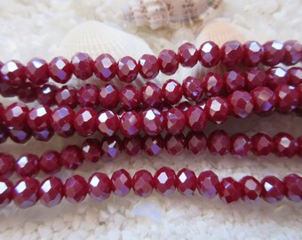 Electroplated Faceted Rondelle Beads - 6x5mm - Dark Red Pearl Luster - 16" Strand