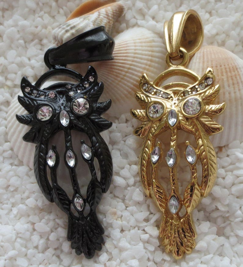 Stunning 316 Stainless Steel Owl Pendant 52mm x 24mm CHOICE of Gold or Black Color 1 pc