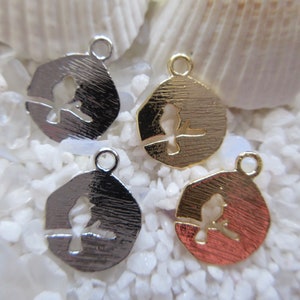 Mini Brass Bird on Branch Flat Organic Charm - 11mm - Select 18K Gold or Platinum Plating