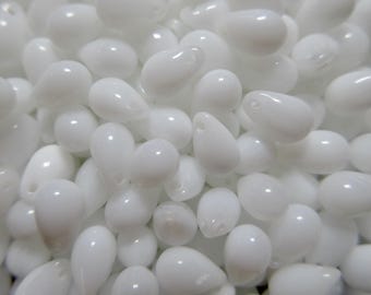 Czech Glass Tear Drop Beads - Pure White - 6 x 9 mm - Select 50 or 100 pcs