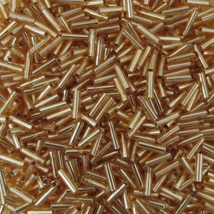 Miyuki Bugle Beads - 2mm x 6mm - Silver Lined Gold -  Choice of 10, 20 or 30 grams