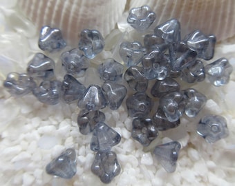 Czech Glass Bell Flower Beads - Lumi Blue - 4mm x 6mm - Select 50 or 100 pcs