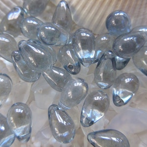 Czech Glass Tear Drop Beads - Lumi Blue - 6x9 mm - Select 50 or 100 pcs