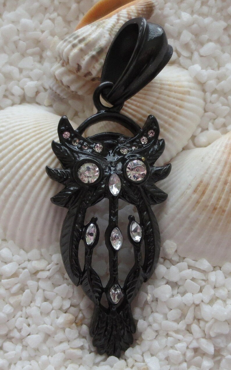 Stunning 316 Stainless Steel Owl Pendant 52mm x 24mm CHOICE of Gold or Black Color 1 pc