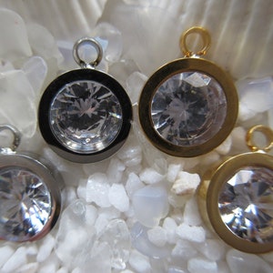 Stainless Steel & Rhinestone Charms - 12mm - Select Gold or Steel Color