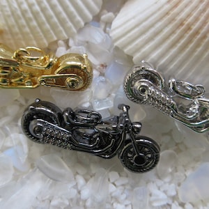 Brass & Cubic Zirconia Motorcycle Pendant - 28mm x 12mm - Choice of Color