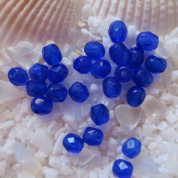 Czech Fire Polished Beads - 4mm - Cobalt - Select 50 or 100 pcs