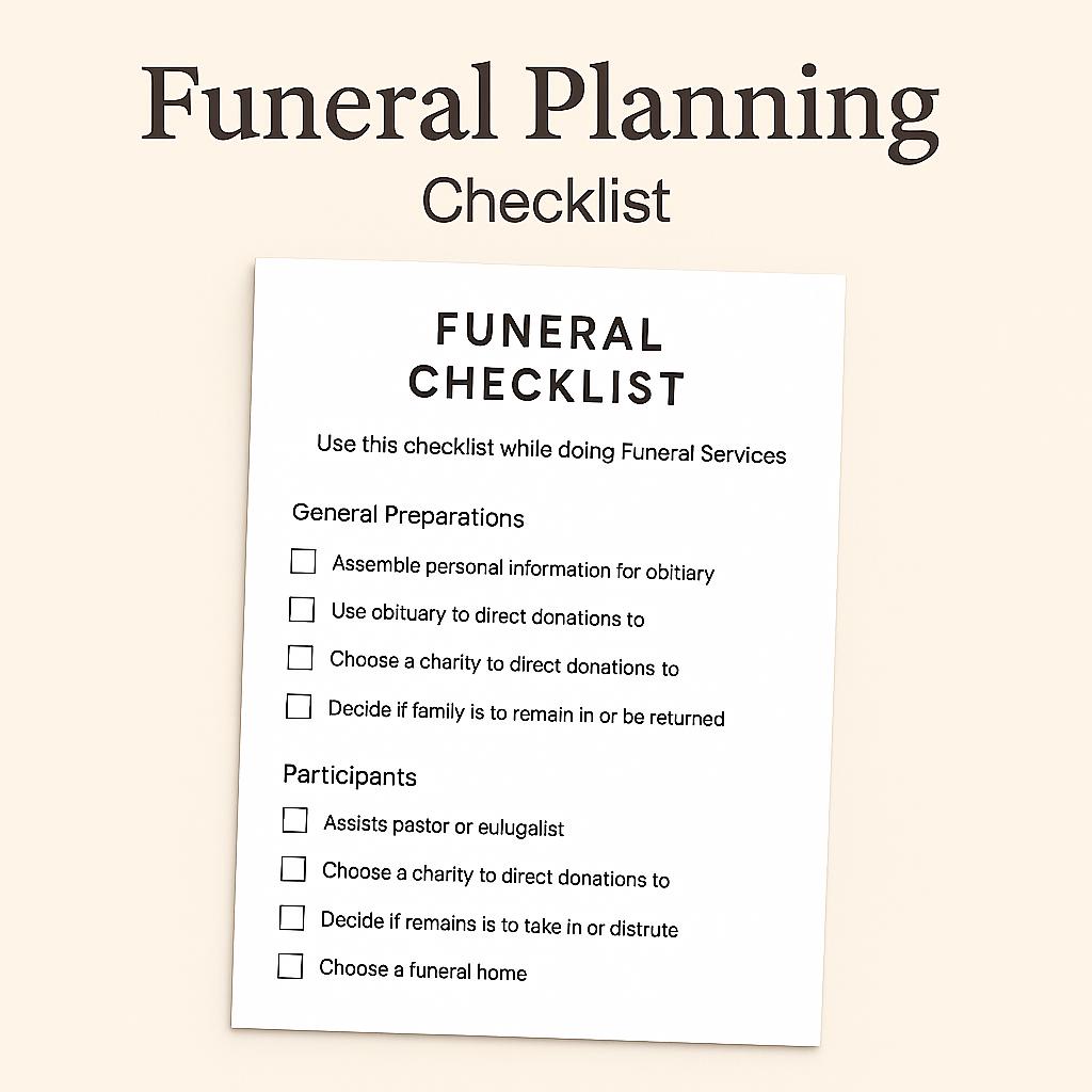 Funeral Planning Editable Checklist Printable Memorial & Endoflife