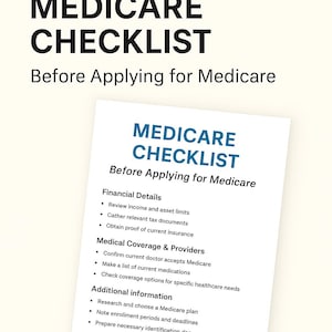 Medicare Checklist Form Printable | Senior Health Insurance Planner | Elder Care Medicare Guide | Easy Medicare Organization PDF