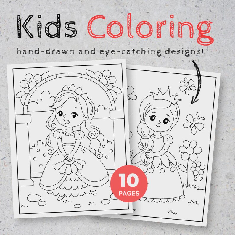 Princess Coloring Pages for Kids – Cute Printable PDF Activity Pages - Etsy