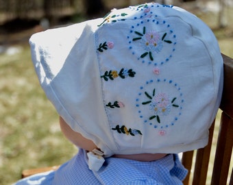Easter Baby Bonnet, Baptism, Christening hat, Spring baby girl hat, Bonnet Baby Girl, Sun Hat, Summer sun hat, Baby shower gift, upcycled