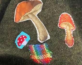 Mushroom Patches Organic Cotton Realistic Mushrooms Psychedelic Sew On