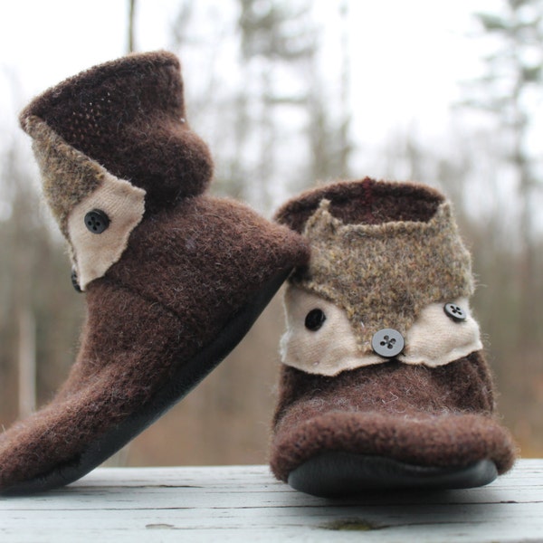 Fox Boots, Wool Baby Boots, Earth Friendly Baby, Woolies Wool Baby / Toddler Boots / Leather Soles Upcycled, baby shoes, First christmas