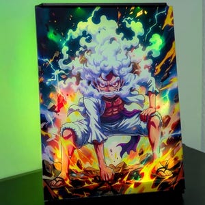 Lampada a LED Luffy Gear 5 | Decorazione One Piece | Aura Box Joy Boy | Regalo per giocatori di anime | Scrivania Manga | Illuminazione intensa 15x20 cm