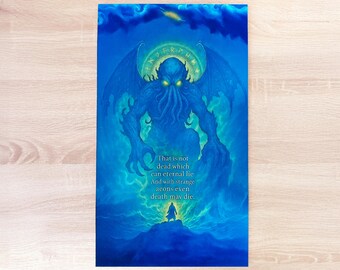 Cthulhu Wall Art | 3mm Dibond Metal Poster | Lovecraft Cosmic Horror Decor | UV Printing & Artisan Varnish (32x50cm)