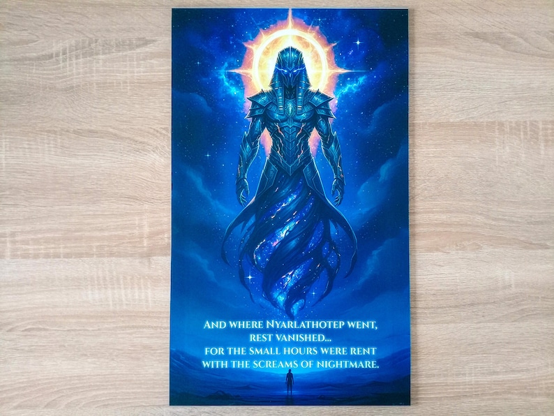 Affiche d'art métal Dibond Nyarlathotep illustration Lovecraft pharaon noir.