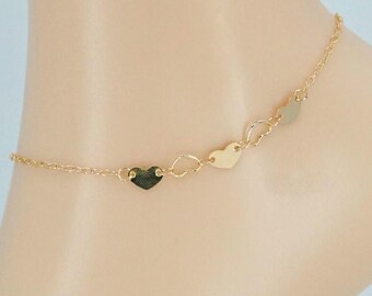 18K Gold Plated Linked Hearts Anklet