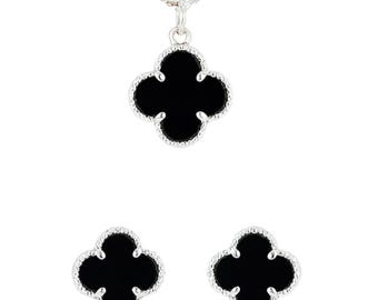 Sterling Silver Black Clover Jewelry Set