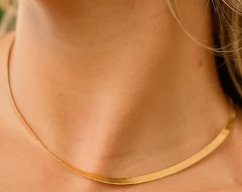 18K Gold Plated Flat Chain Necklace – Authentic Brazilian Gold, Elegant Jewelry for Women
