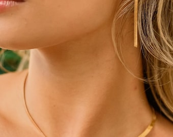 18K Gold Plated Flat Chain Necklace and Earrings Set