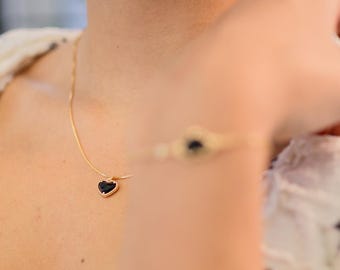 18K Gold Plated Heart of the Night Zirconia Necklace and Bracelet
