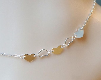 Sterling Silver Linked Hearts Anklet