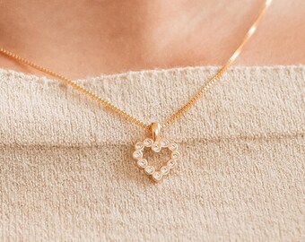 18K Gold Plated Open Heart Pendant Necklace with Zirconia Accents