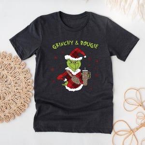 Grinchy And Bougie Shirt, Grinchmas T-Shirt, Merry Christmas Shirt, Best Xmas Gift Tee, Grinch Leopard Print Shirt, Grinch Xmas Movie Tee