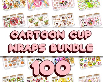 100 Cartoon Mystery 16oz UVDTF Cup Wraps Bundle
