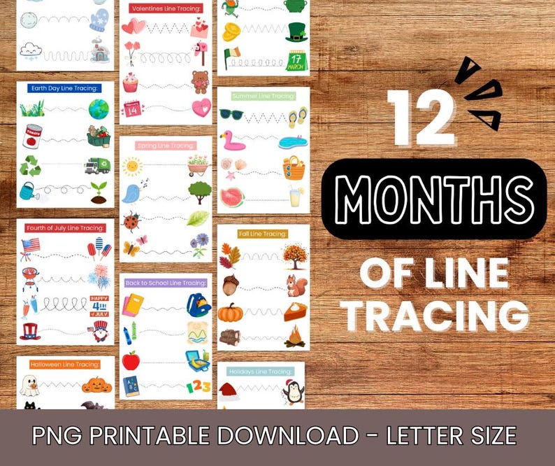 Monthly Themed Line Tracing Sheets: Preschool Kindergarten Printable ...