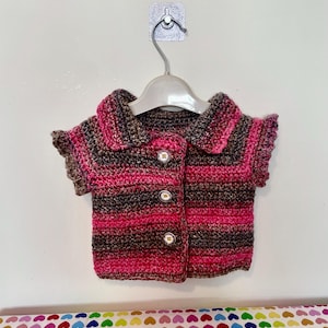 Adorable Handmade Pink Crocheted Baby Sleeveless Cardigan