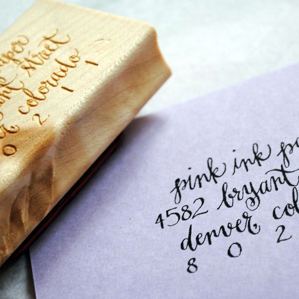 Return Address Rubber Stamp - Hand Calligraphy - 3" x 1.5"