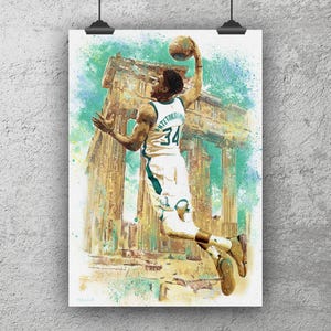 Giannis Antetokounmpo Acrylic Painting Print – Milwaukee Bucks Wall Art – NBA Poster or Canvas – Basketball Decor – Gift for Bucks Fans