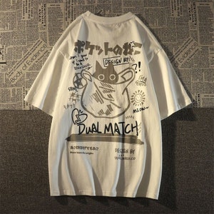 Funny Harajuku Cat Printed Loose T-shirt, Casual Fashion Street Short ...