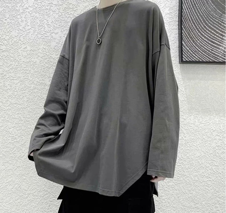 Irregular Loose Long Sleeve Men Tshirt Split Fork Fashion - Etsy