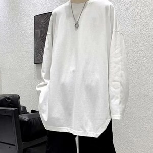 Irregular Loose Long Sleeve Men Tshirt Split Fork Fashion All-match ...