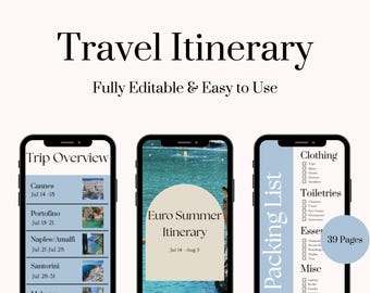 Editable Travel Itinerary | Canva Trip Planner, Packing List (PDF)