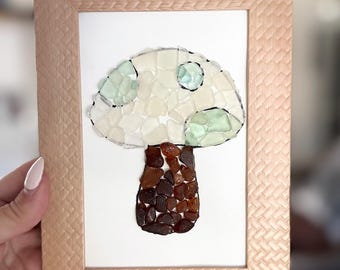 Framed Sea Glass Art: Magic Mushroom