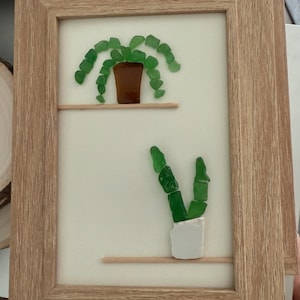 Sea Glass Plants - Framed Sea Glass Art | Handmade Coastal Wall Decor | One-of-a-Kind Ocean Found Materials | Shell & Tell Creations