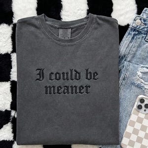 Embroidered Comfort Colors® I Could Be Meaner TShirt, Funny Shirt For Women, Sarcasm Tee, Funny Quote Oversized Shirt, Gift for Her