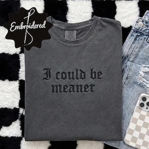 Embroidered Comfort Colors® I Could Be Meaner TShirt, Funny Shirt For Women, Sarcasm Tee, Funny Quote Oversized Shirt, Gift for Her