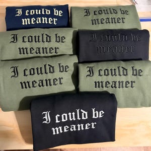 I Could Be Meaner Embroidered Sweatshirt, Funny Humor Shirt, Sarcastic Tee, Funny Quote Crewneck, Sarcasm Shirt, Trendy Shirt for Women image 2
