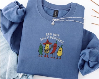 Maglietta ricamata Red Hot Silly Peppers, girocollo di tendenza, regalo unico, maglietta con grazioso gruppo musicale Chilli, felpa Red Hot Silly Peppers